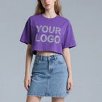 Custom Made Women's Loose Fit Short Sleeve Crop Top Custom Fit Summer Knitted Top 210g Spandex Cotton Crop Shirt