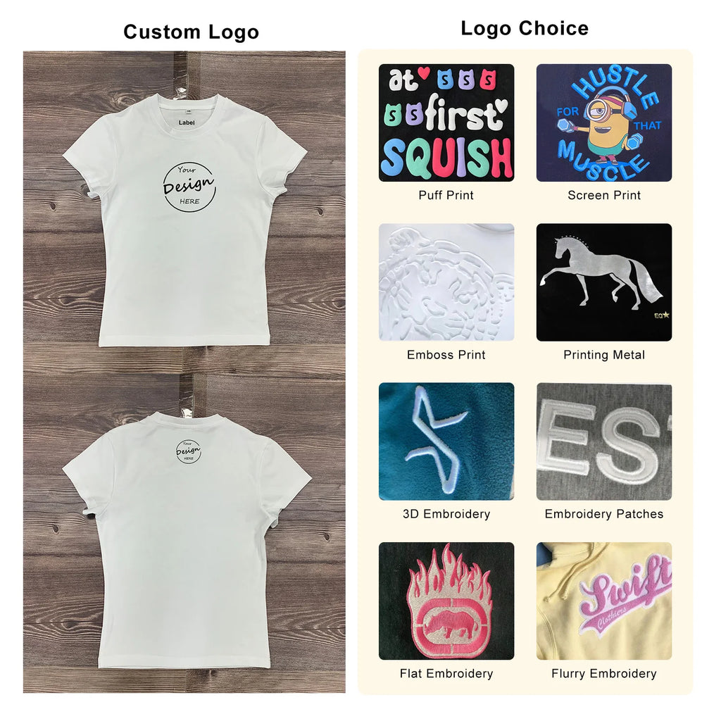 Custom Woman Slim Fit Crew Neck T-Shirt Screen Print Knitted Cotton