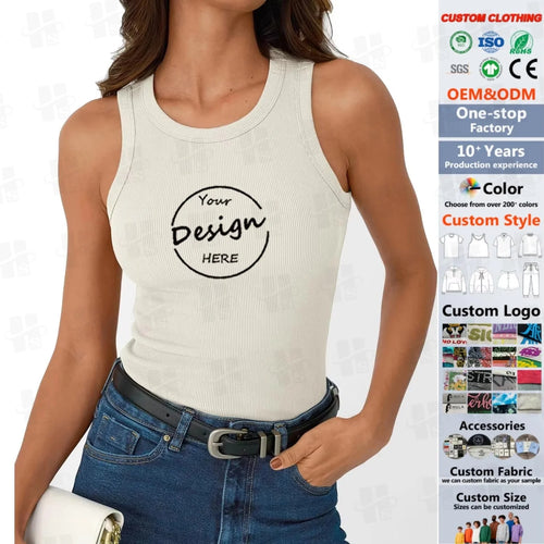 Spandex Knitted OEM Active Custom Top Street Wear Tops Top Workout Clothing Ladies Custom Embroidered Cotton Street Wear Womens Ribbed Tank Tops Women