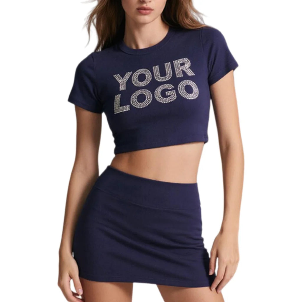Custom Made Women's Loose Fit Short Sleeve Crop Top Custom Fit Summer Knitted Top 210g Spandex Cotton Crop Shirt