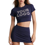 Custom Made Women's Loose Fit Short Sleeve Crop Top Custom Fit Summer Knitted Top 210g Spandex Cotton Crop Shirt