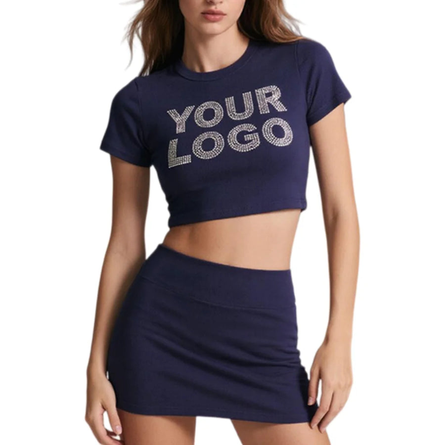 Custom Made Women's Loose Fit Short Sleeve Crop Top Custom Fit Summer Knitted Top 210g Spandex Cotton Crop Shirt