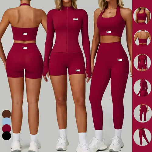 Nylon-Spandex Interlock Flatlock-Stitched 4-Piece Sports Gym Set