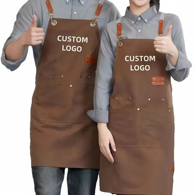 Thickened Canvas Screen-Printed Multi-Pocket Reusable Workwear Apron