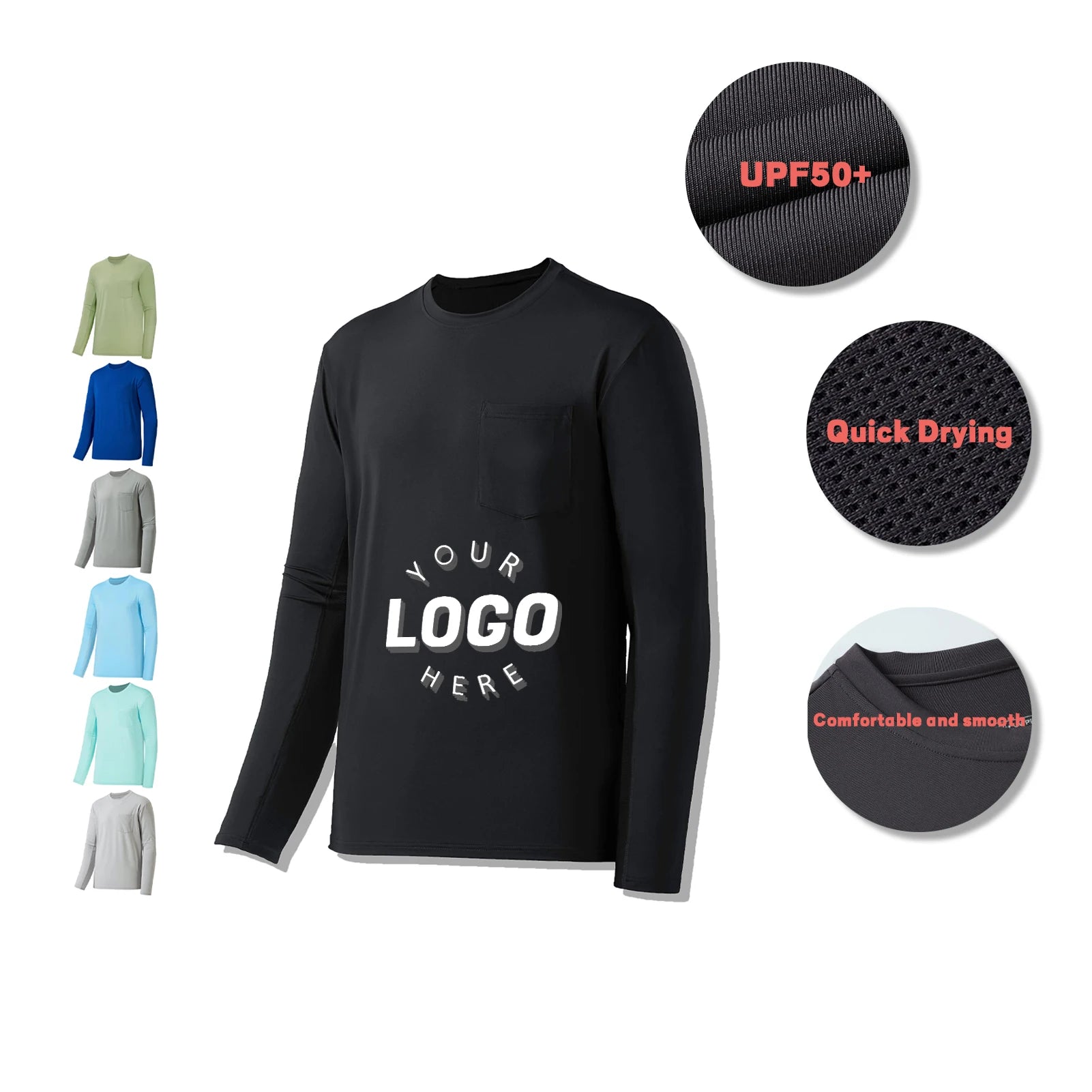 Custom UPF 50+ Long Sleeve Fishing Shirt | Nylon-Cotton Quick-Dry UV Sun Protection Clothing