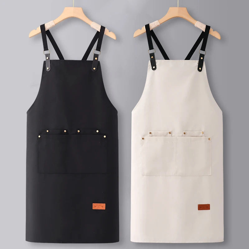Adjustable Heavyweight Waxed Cotton Canvas Multi-Pocket Work Apron