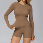 Nylon Spandex Interlock Knit Long Sleeve Workout Top