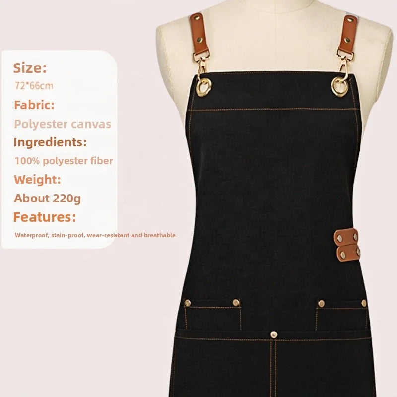 Thickened Canvas Screen-Printed Multi-Pocket Reusable Workwear Apron
