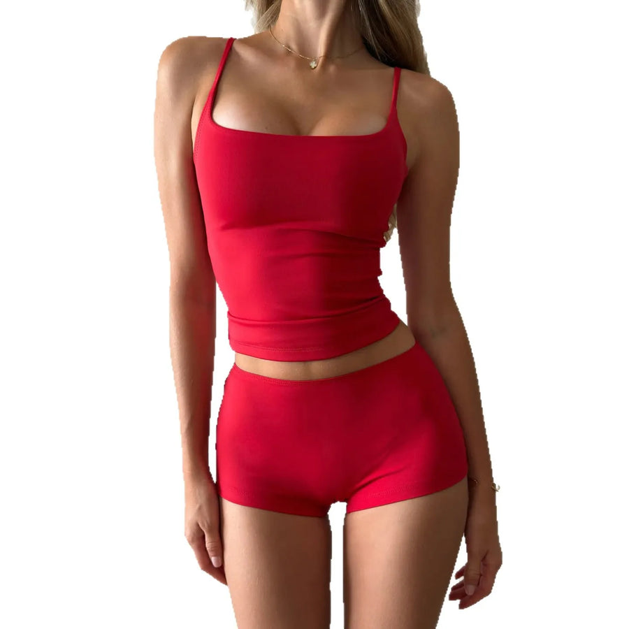 230gsm Cotton-Spandex Tank Top and Shorts Set – Wholesale Custom Printed Women’s Crop Top