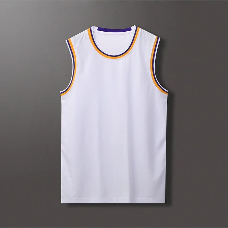 Lightweight 100% Polyester Stripe Trim Basketball Jersey | Custom Sleeveless Tank Tops
