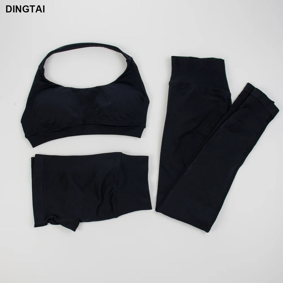 Seamless Ribbed Nylon-Spandex Women's Gym Set 2-Piece Sports Bra and Leggings