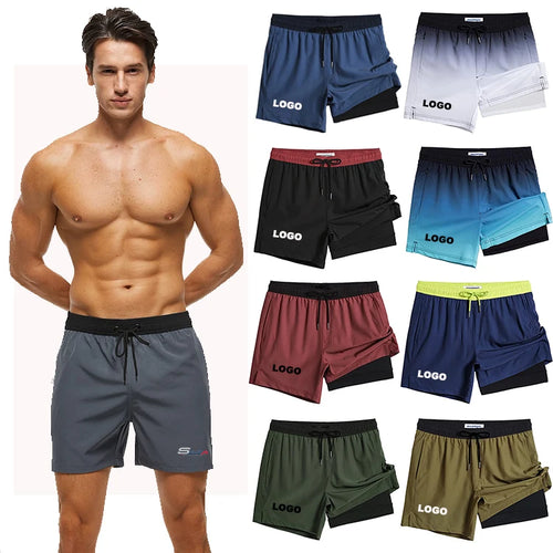 Custom Logo 2 in 1 Running Shorts Men Athletic Training Shorts