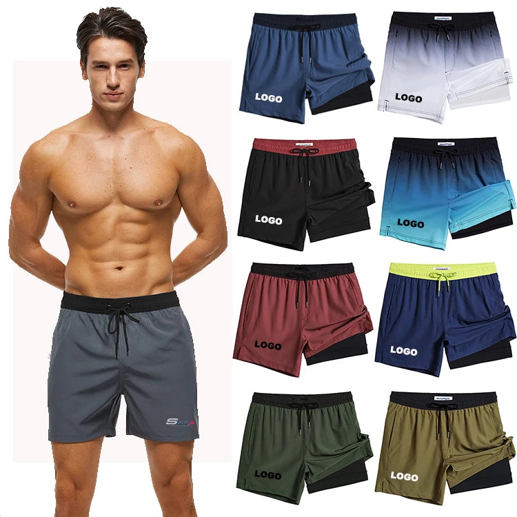 Custom Logo 2 in 1 Running Shorts Men Athletic Training Shorts