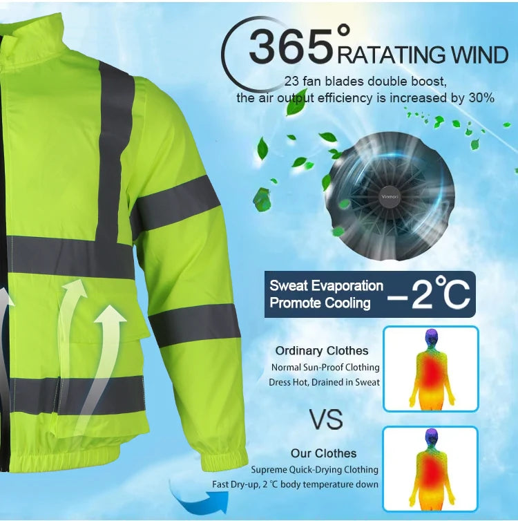 High Visibility 3 Fan Cooling Safety Vest Industrial Protective Workwear