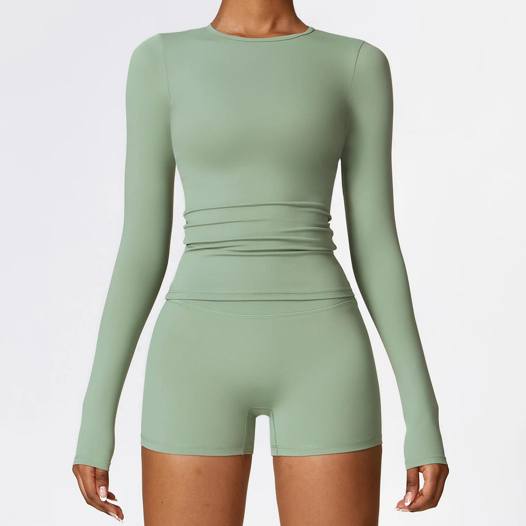 Nylon Spandex Interlock Knit Long Sleeve Workout Top