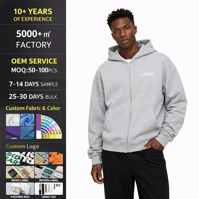Custom Zip-Up Hoodie Polyester Cotton Blend | Puff Printing & Embroidery for Streetwear Brands | Wholesale Custom Hoodies  [F-20] SEO Description