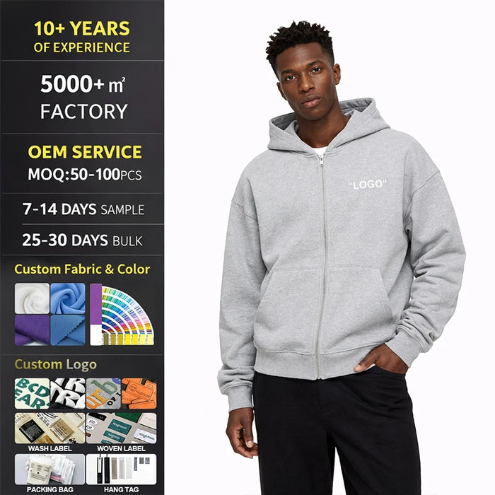 Custom Zip-Up Hoodie Polyester Cotton Blend | Puff Printing & Embroidery for Streetwear Brands | Wholesale Custom Hoodies  [F-20] SEO Description