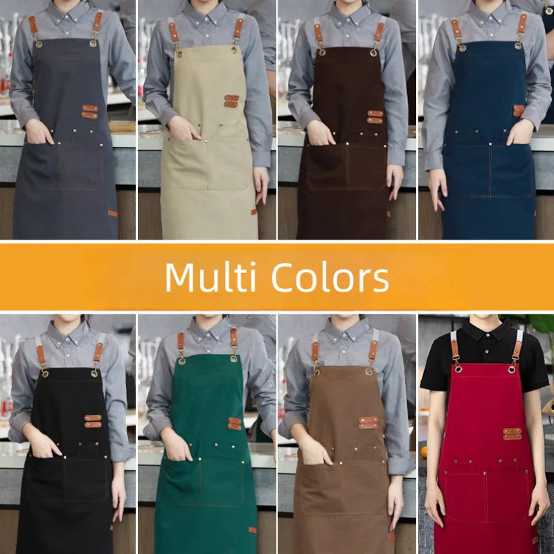 Thickened Canvas Screen-Printed Multi-Pocket Reusable Workwear Apron