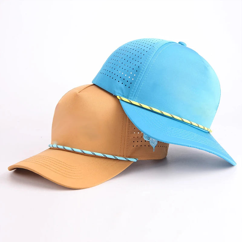 Wholesale 100% Acrylic Laser Cut Perforated Baseball Caps for Alumni Sports Hole Perforations and Rubber Patch Dad Hat