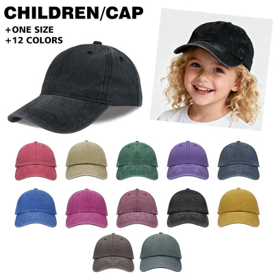 High Quality Child Cap Solid Color Blank Washed Hat for Kids High Solid Hat Vintage Gorras Customization