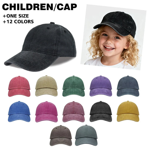 High Quality Child Cap Solid Color Blank Washed Hat for Kids High Solid Hat Vintage Gorras Customization