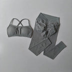 Custom Logo Seamless Gym Sportswear Backless Yoga Set Nylon Spandex Knit Seamless Yoga Set