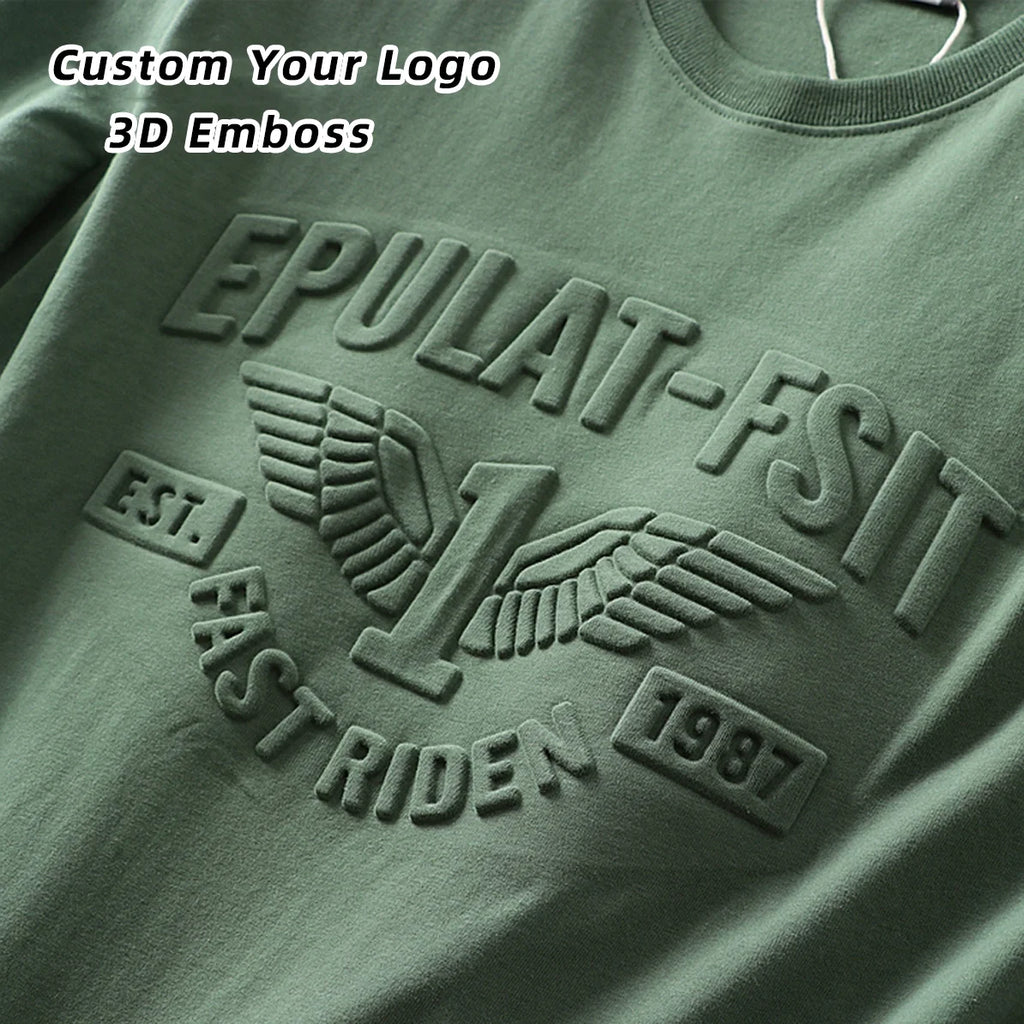 350gsm Sense Heavy Cotton Embossed T Shirts with Custom Embossing Logo for Men