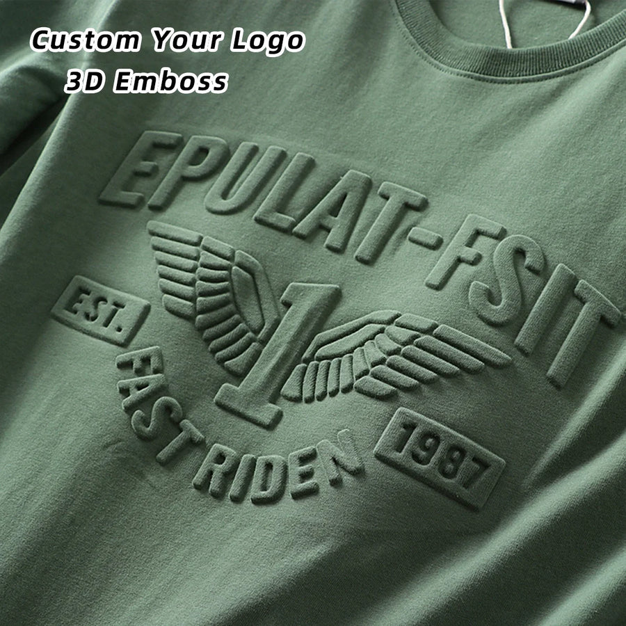 350gsm Sense Heavy Cotton Embossed T Shirts with Custom Embossing Logo for Men
