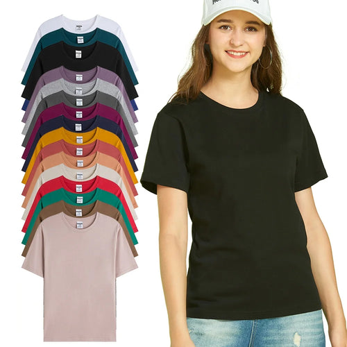 Oem Service Custom 190 Gram Cotton Blank Neck OEM Apparel Shirt Women Summer Breathable Blank Custom T-shirts