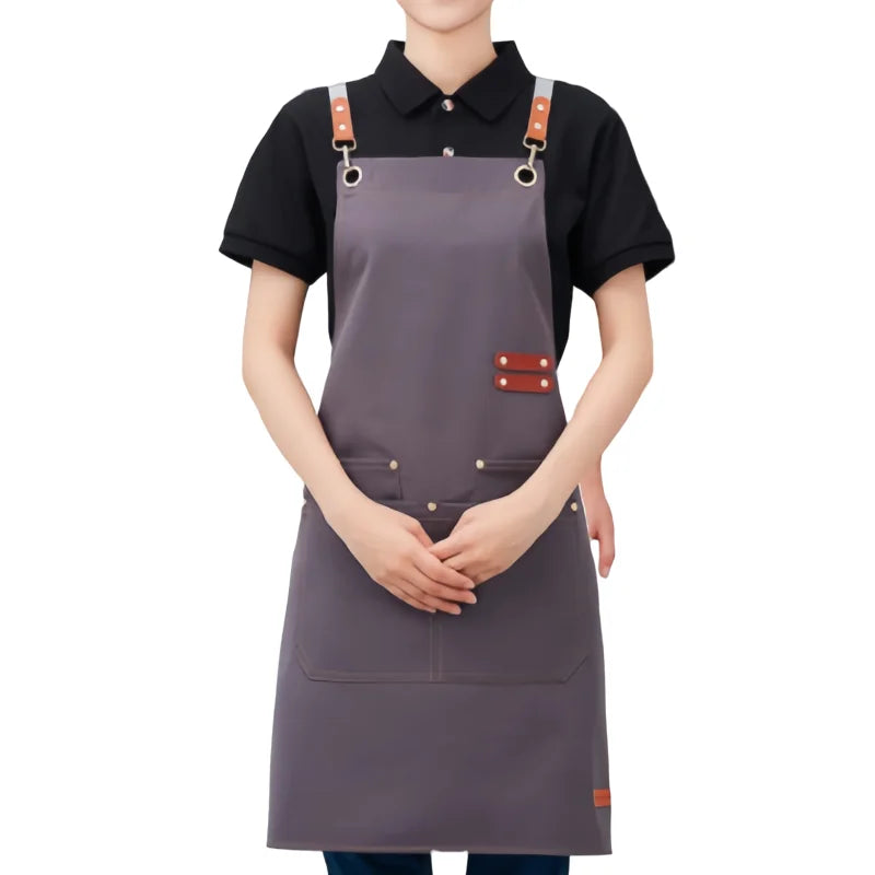 Thickened Canvas Screen-Printed Multi-Pocket Reusable Workwear Apron