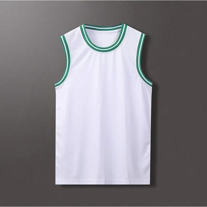 Lightweight 100% Polyester Stripe Trim Basketball Jersey | Custom Sleeveless Tank Tops