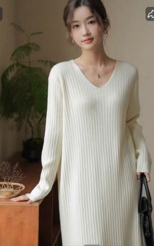 520+ PCS Women’s Oversized Ribbed Knit Sweater Dress Lot – Relaxed V-Neck Minimal Style in Black, White & Lavender – Plus Size Friendly L–3XL Boutique Stock – Low-Cost Liquidation Apparel for Resale