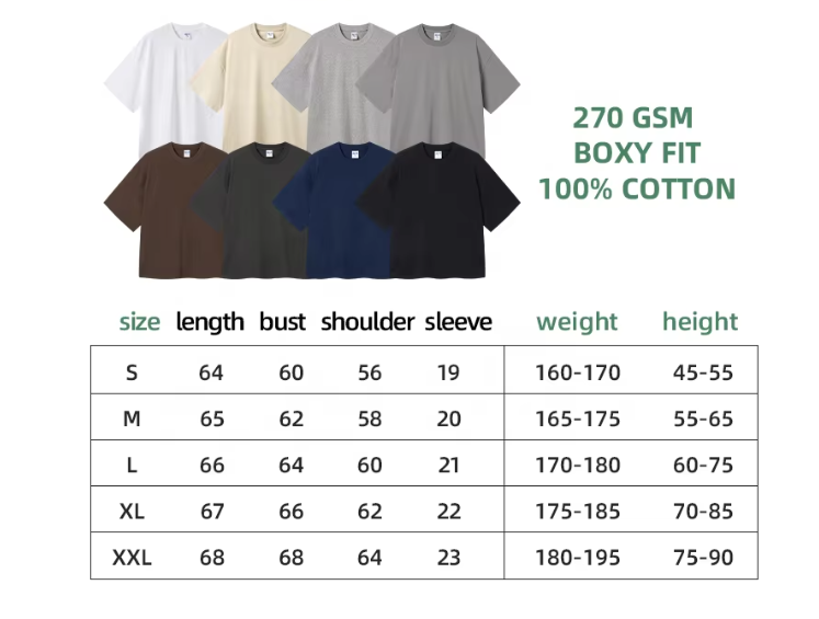 Size Guide for 240GSM Blank Oversized Short Sleeve T-Shirt | Wholesale Custom Logo Men's Streetwear